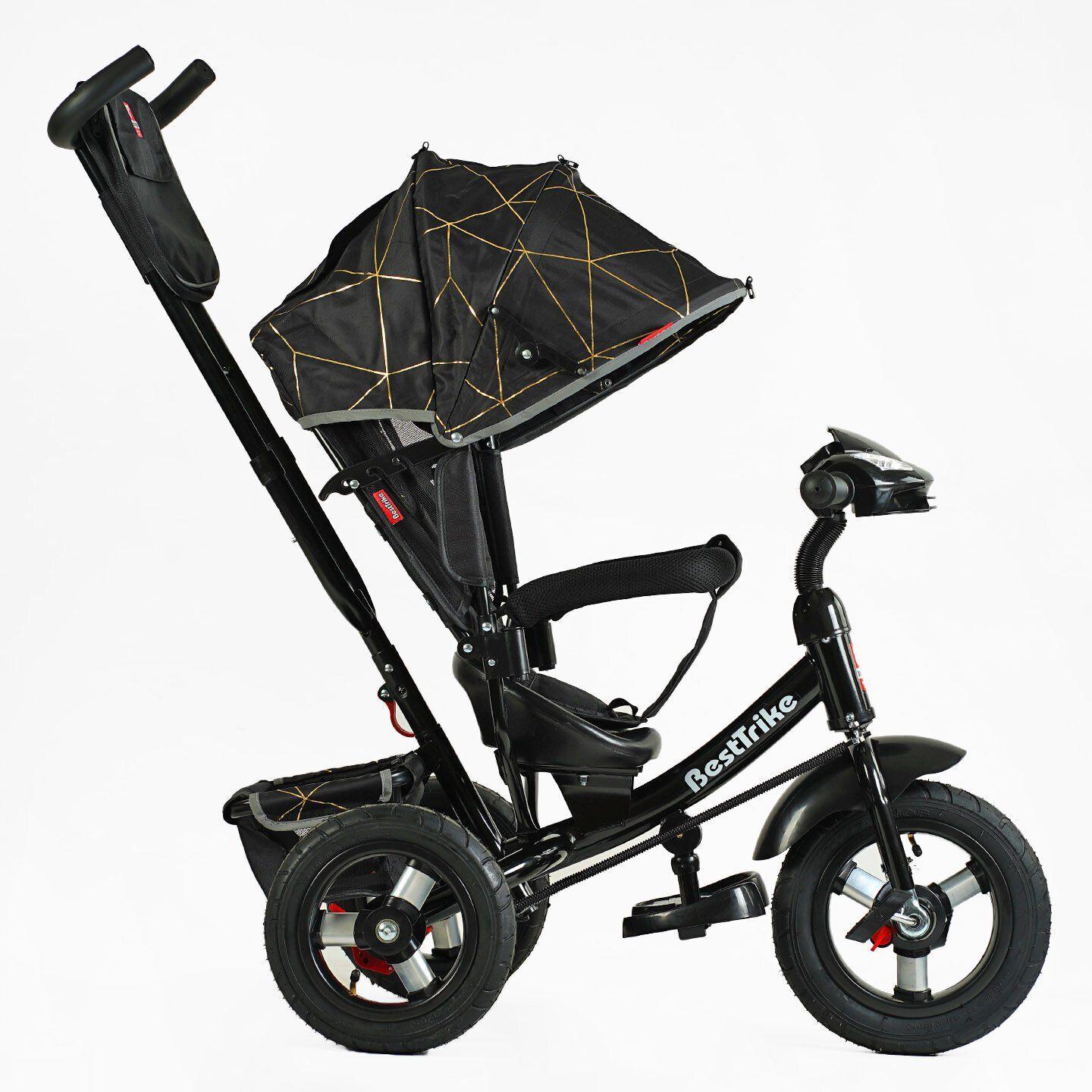 Велосипед дитячий триколісний Best Trike 3390 надувні/фара з USB/пультом/батьківською ручкою Чорний (39-211) - фото 2