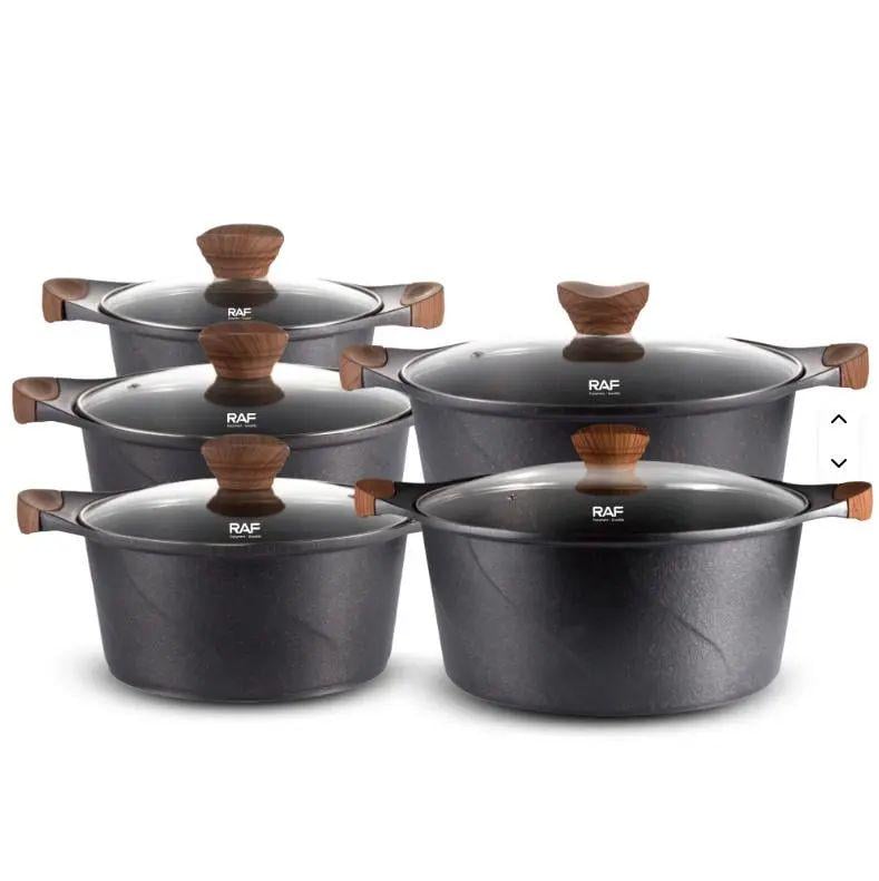 Набор кухонных кастрюль с крышками RAF Cookware Set R-80003 5в1 для любых плит металлические Черный