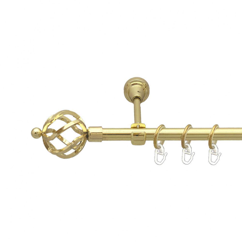 Карниз металлический Orvit Ажур однорядный открытый/гладкая труба/кольцо металлическое Золото 16 мм 240 см (00-00014017) - фото 1