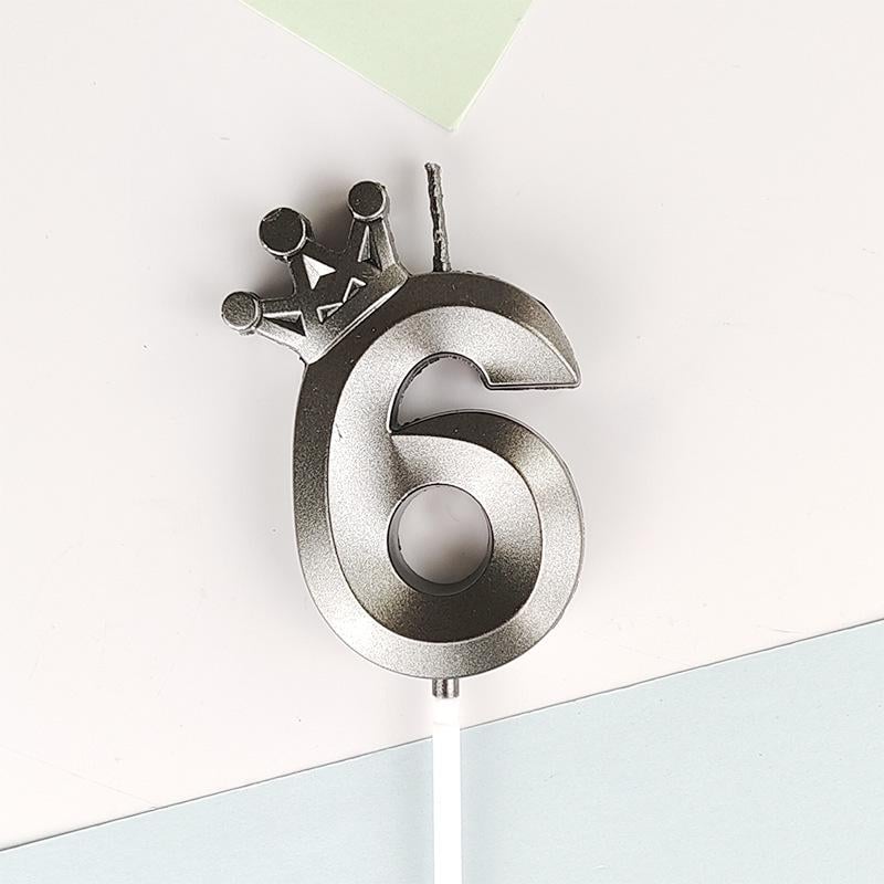 Свічка для торта цифра "6" з короною Чорний (16553)