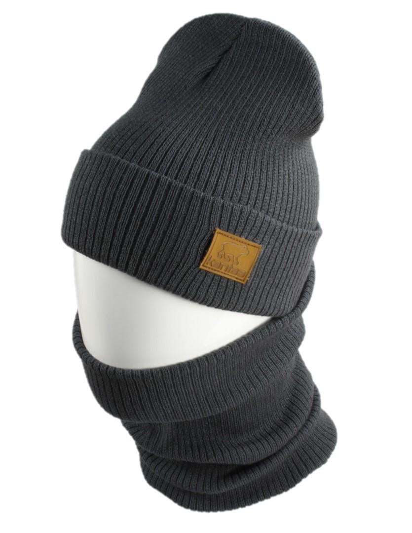 Вязаная шапка Кahta Fashion Hat с Buff снуд унисекс р. 57-58 Серый (OC-446)