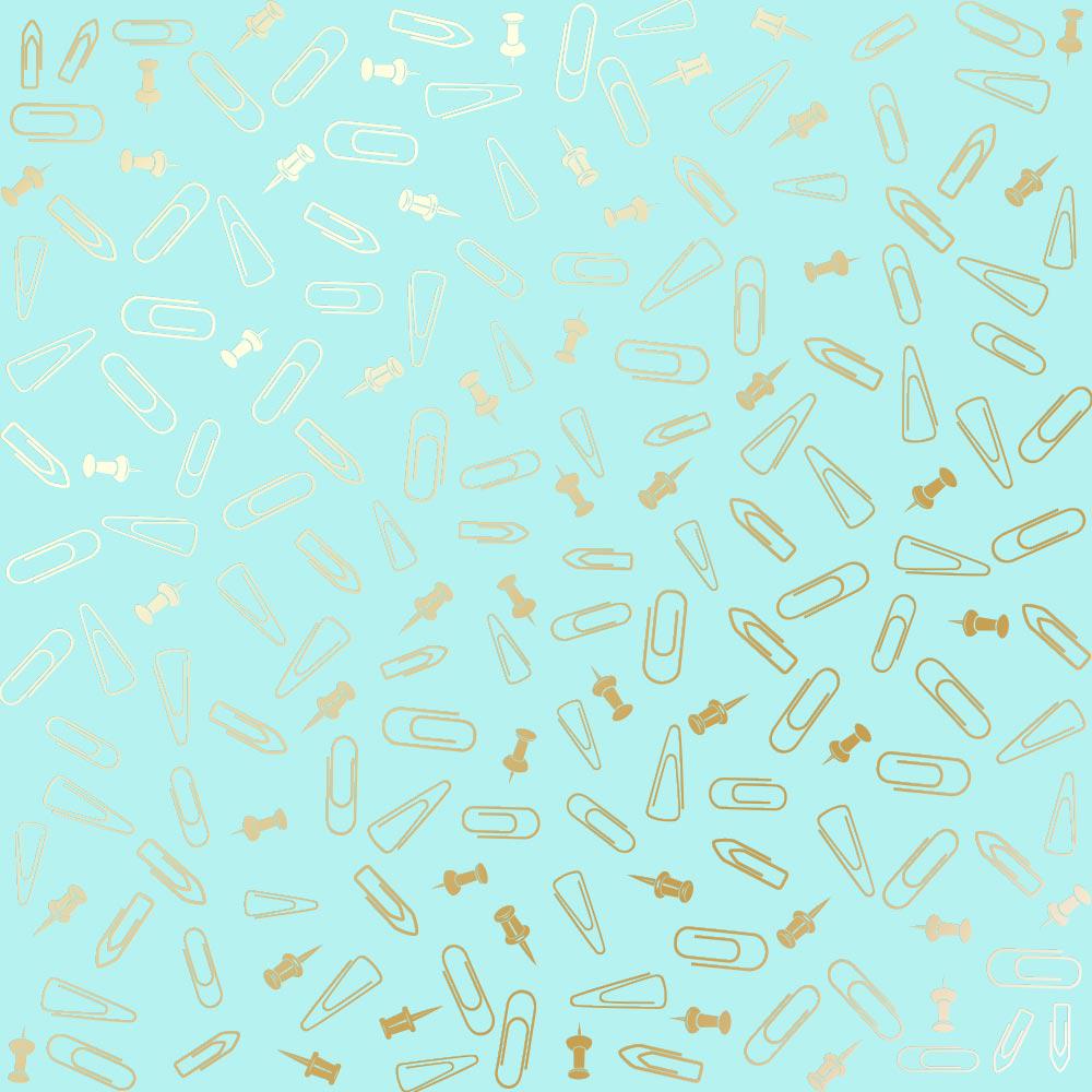 Лист паперу односторонній Golden Drawing pins and paperclips з фольгуванням 30,5х30,5 см Turquoise