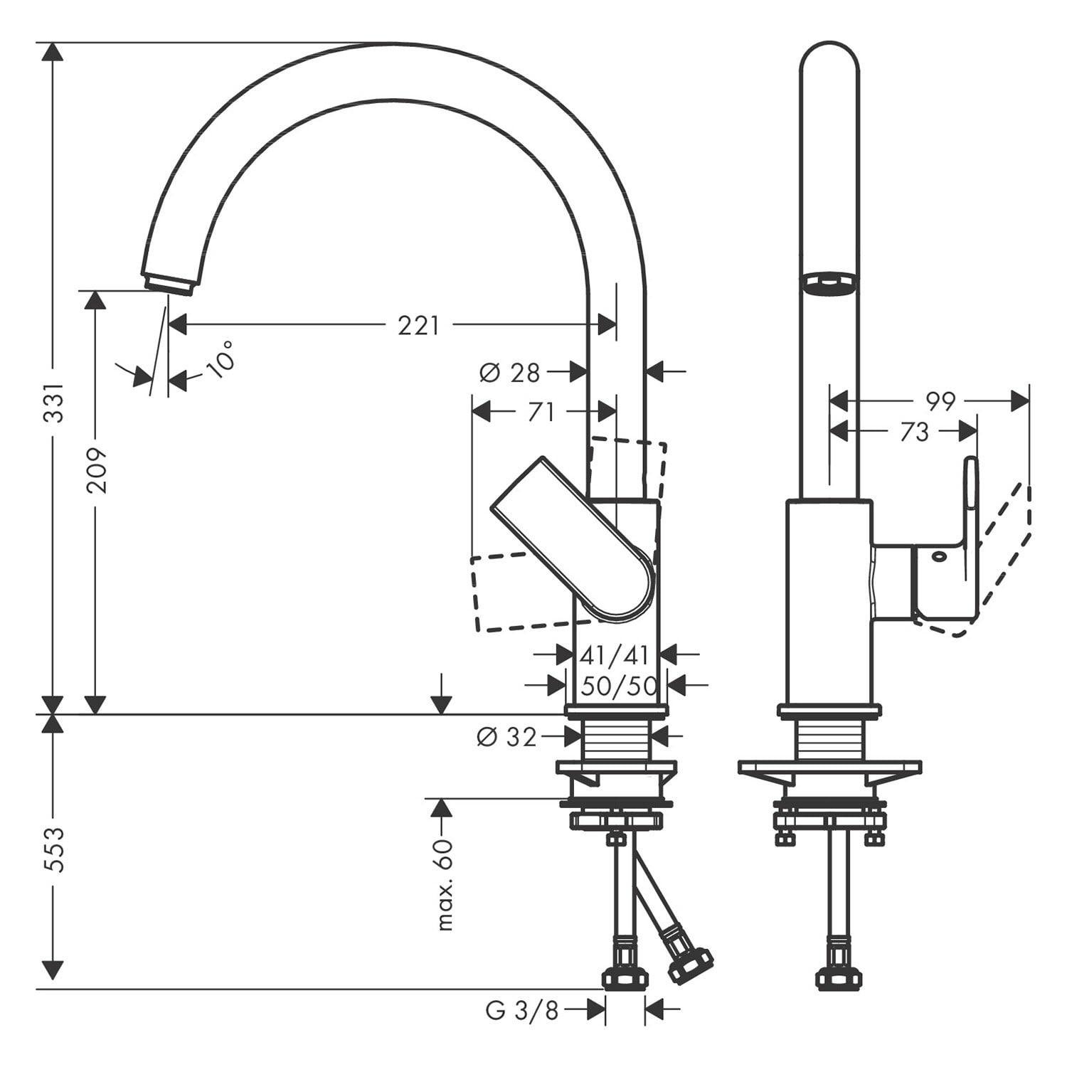 Змішувач для кухні Hansgrohe Vernis Shape M35 71871000 одноважільний Хром (143899) - фото 2