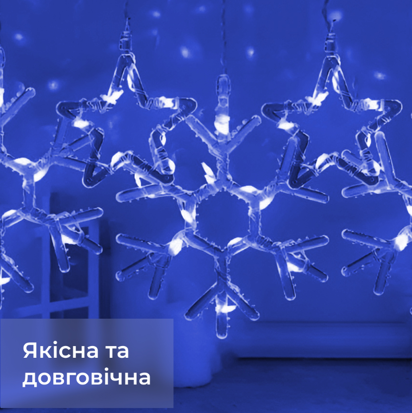 Гірлянда-штора Зірки та сніжинки розмір 3х0,9 м 10 фігур Синій - фото 5 Гірлянда-штора Зірки та сніжинки розмір 3х0,9 м 10 фігур Синій - фото 5