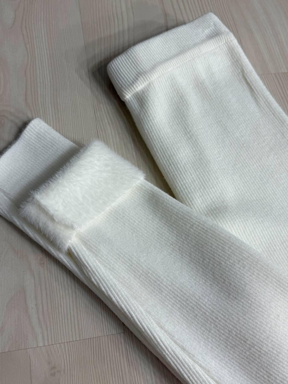 Лосини жіночі A-N 6126-6161 теплі в рубчик на хутрі ангори OS Білий (5590) - фото 3