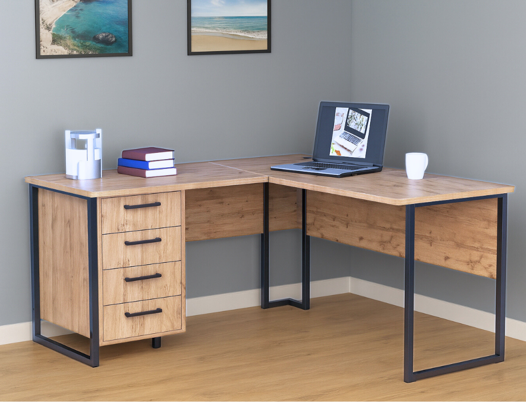 Стол угловой офисный Tobi Sho LOFT Gold СУЛГ/2-1 с 4 ящиками столешница 18 мм 1600х1400х750 Дуб аппалачи