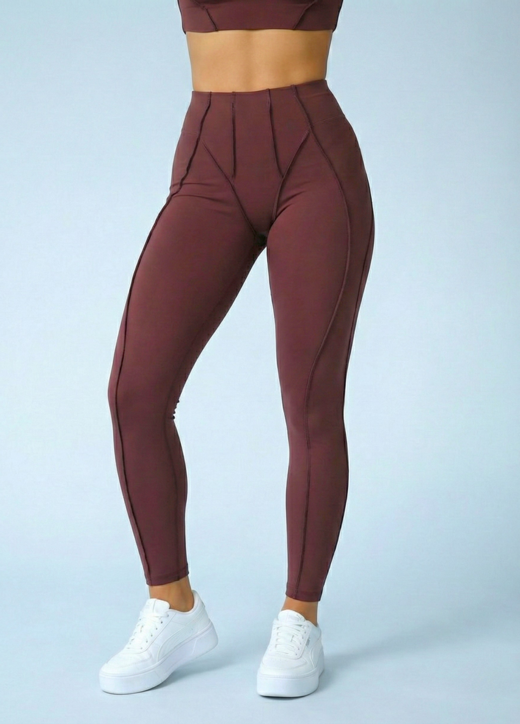 Лосины спортивные женские с наружными швами моделирующие с высокой посадкой гладкие M Коричневый (70254/M) Лосины спортивные женские с наружными швами моделирующие с высокой посадкой гладкие M Коричневый (70254/M)