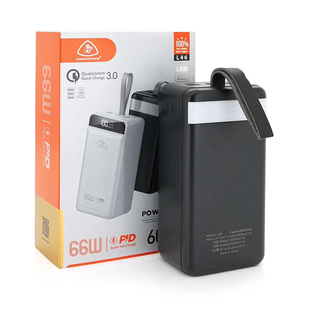 Повербанк Lionpatton L46 60000 mAh QC3,0 MicroUSB Type-C Lighting 3xUSB Black Box (YUT_V9880) - фото 3 Повербанк Lionpatton L46 60000 mAh QC3,0 MicroUSB Type-C Lighting 3xUSB Black Box (YUT_V9880) - фото 3