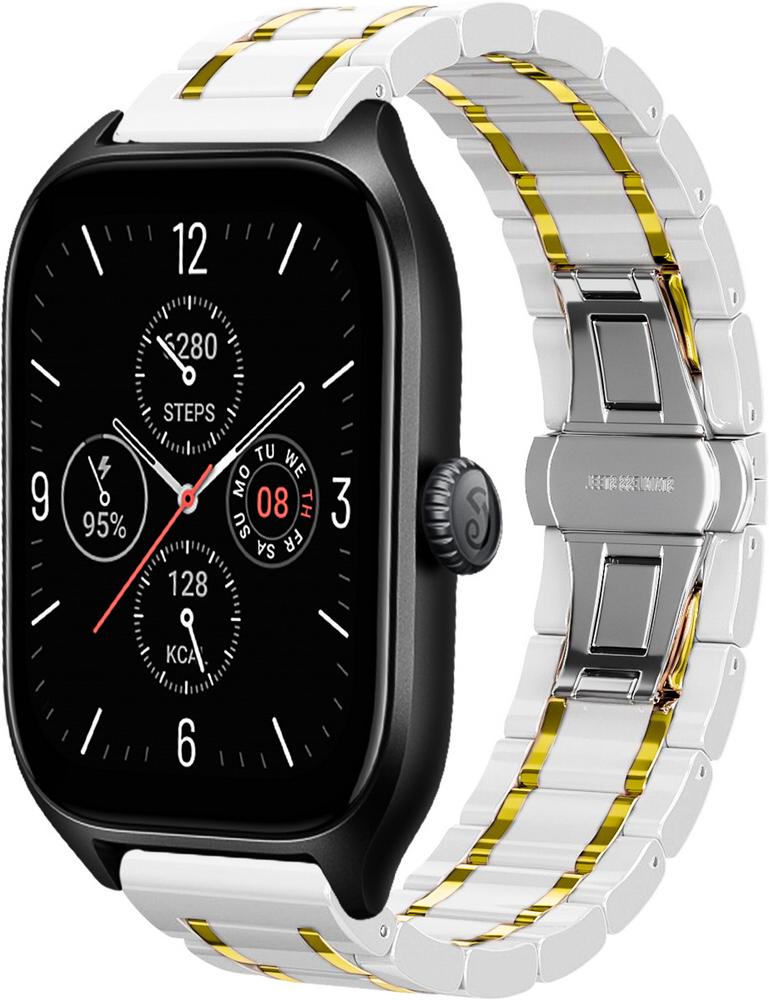 Ремешок керамический Ceramo для Amazfit GTS 4/Mini White/Gold (29510-65)