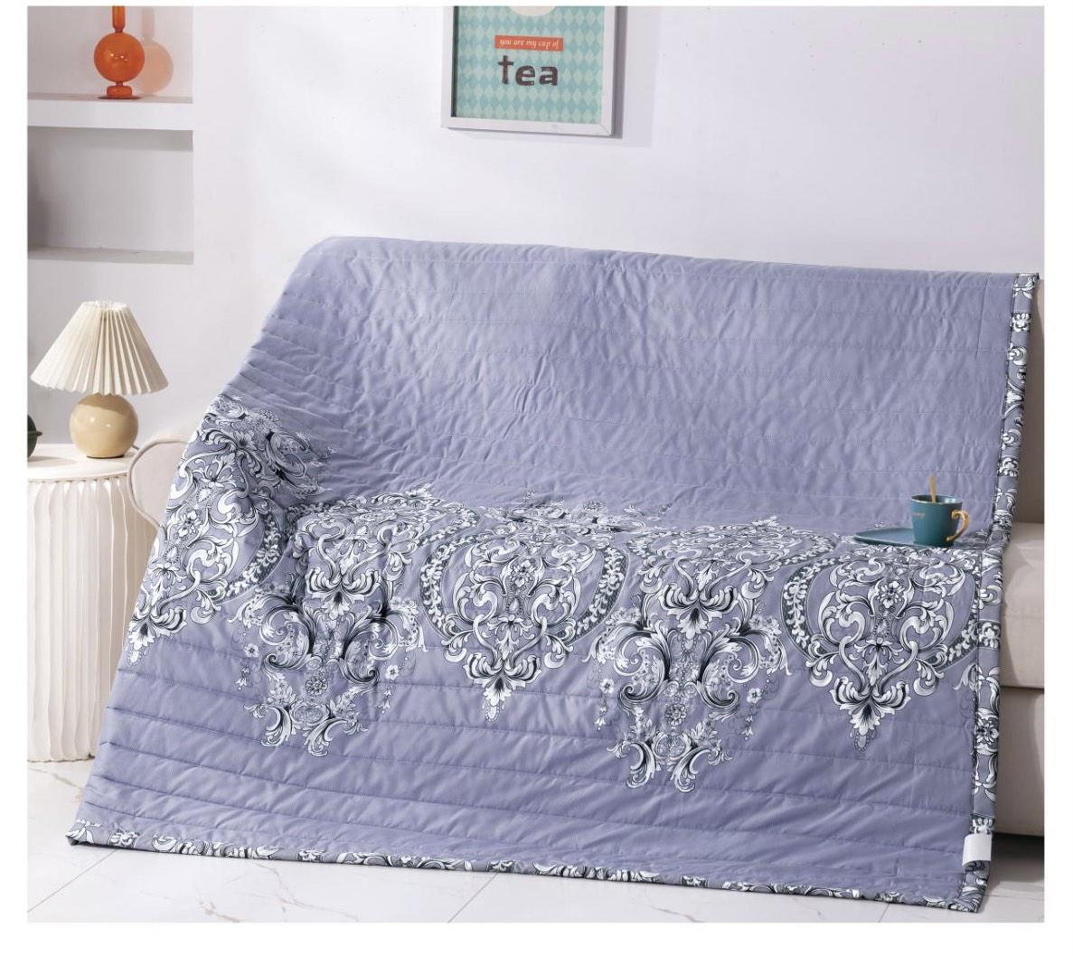 Літня ковдра-покривало Koloco Квіти двостороннє 200х230 см Фіолетовий