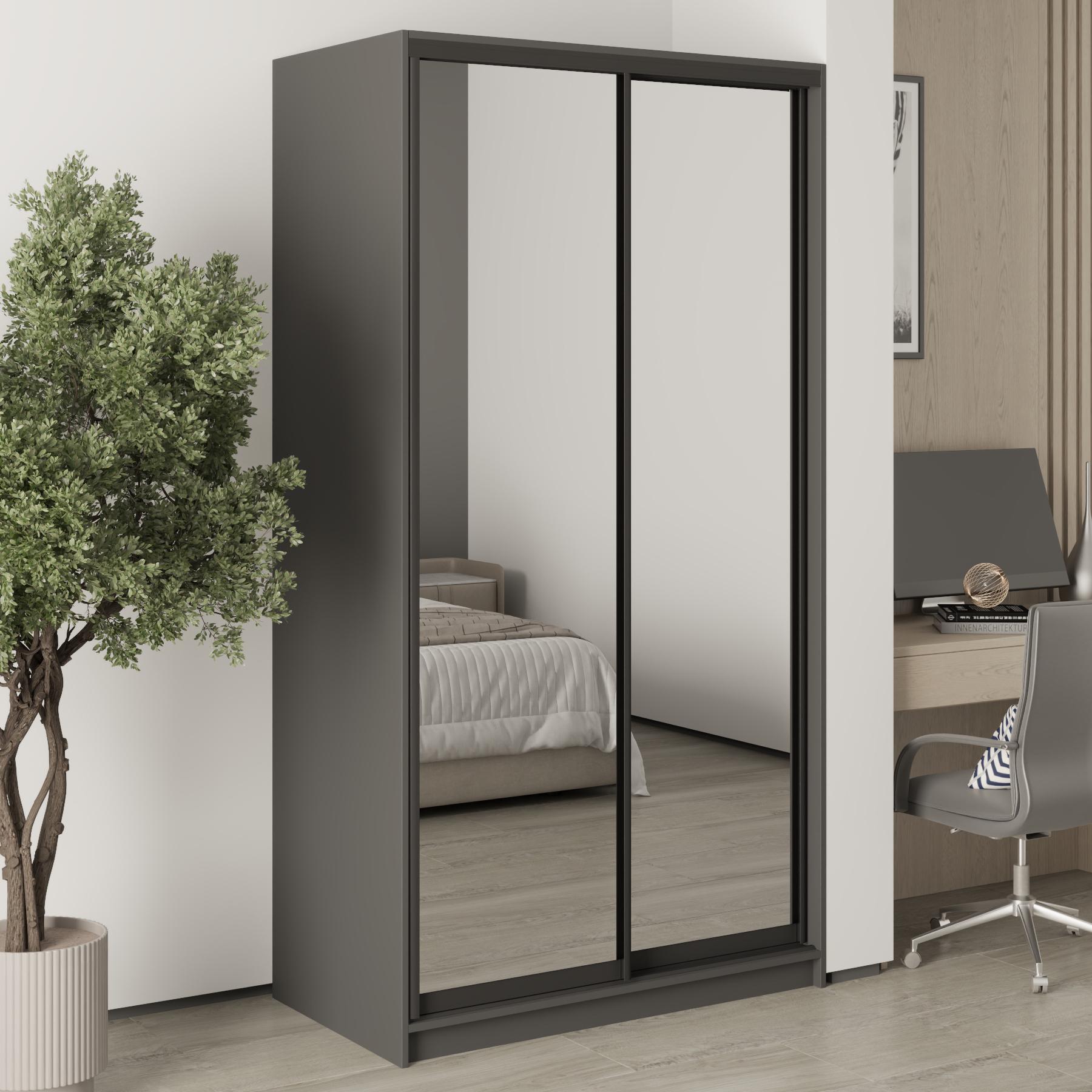 Шкаф-купе двухдверный MebelStar Стандарт BG 2 зеркала 110x60x210 см Антрацит (MBS-11228) Шкаф-купе двухдверный MebelStar Стандарт BG 2 зеркала 110x60x210 см Антрацит (MBS-11228)