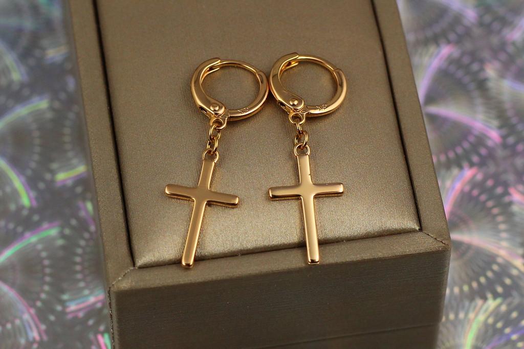 Серьги подвески Xuping Jewelry Крестики тонкие гладкие 3,5 см Золотистый (1838387128)