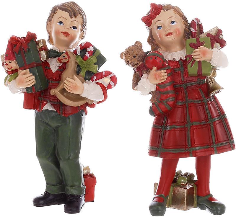 Набор фигурок Дети в ожидании Нового Года 3 мальчика и 3 девочки с подарками 6 шт. 13 см
