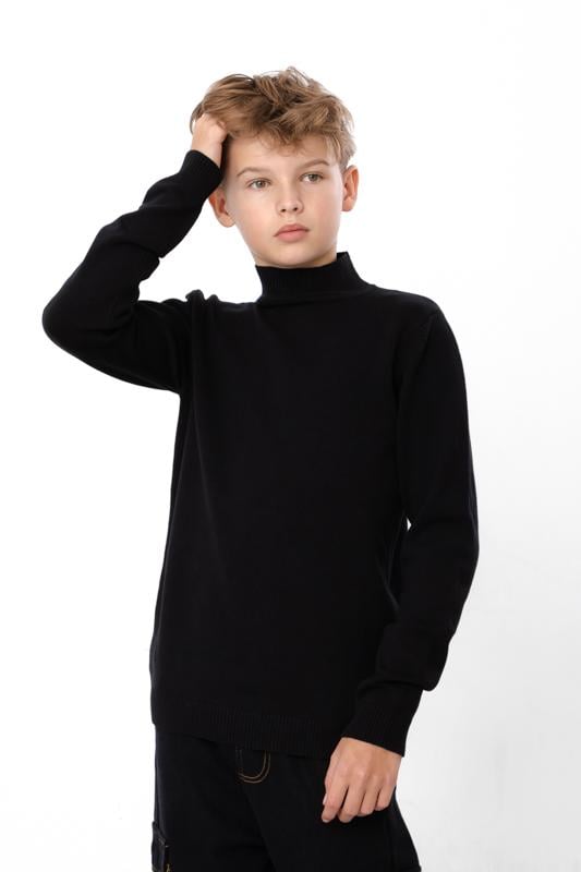 Светр підлітковий прямого крою для хлопчика з високим коміром Носи Своє 128 см Чорний (16022)