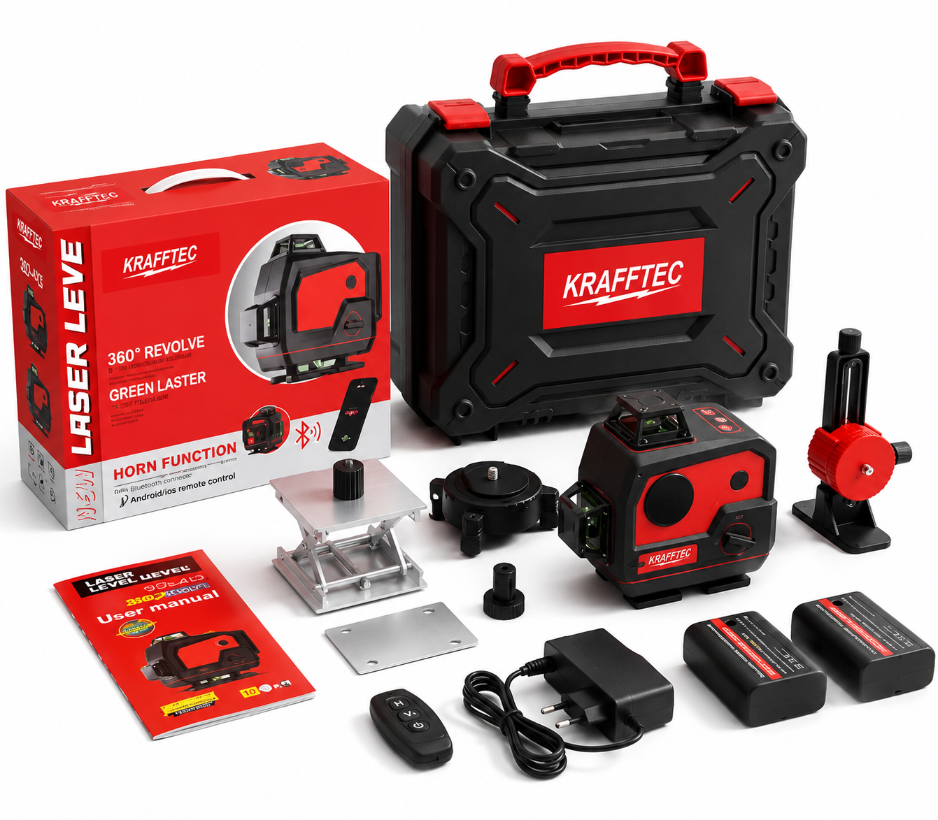 Лазерный уровень Krafftec PREMIUM LL516G 4D 4x360° 16 линий/Зеленый луч/LCD/Bluetooth/пульт ДУ (37390)