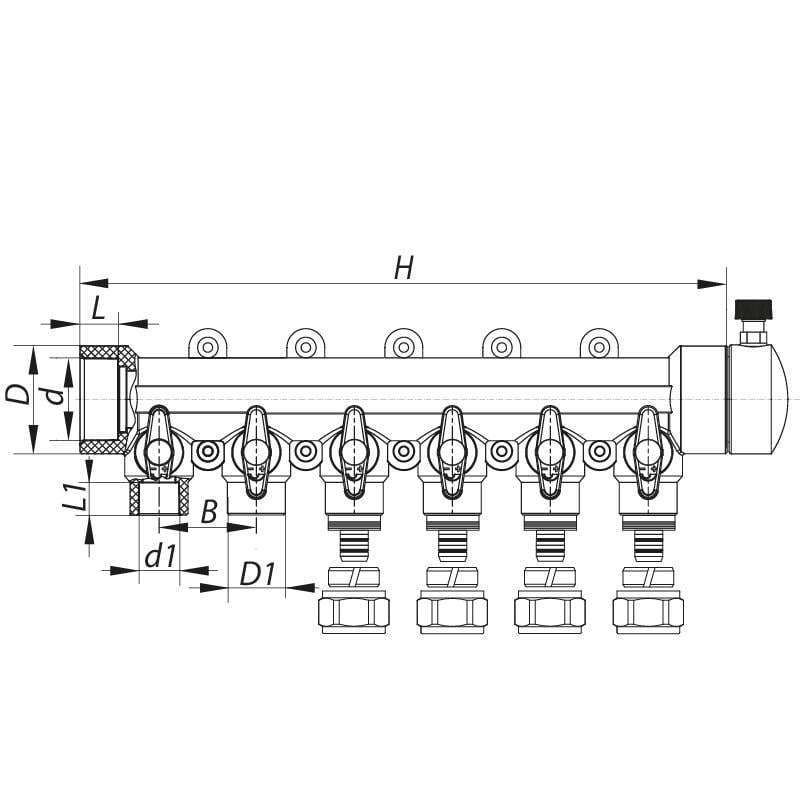 Колектор PPR KOER K0194.PRO роздільний 6-way з фітингом 40x20 (KP2559) - фото 3