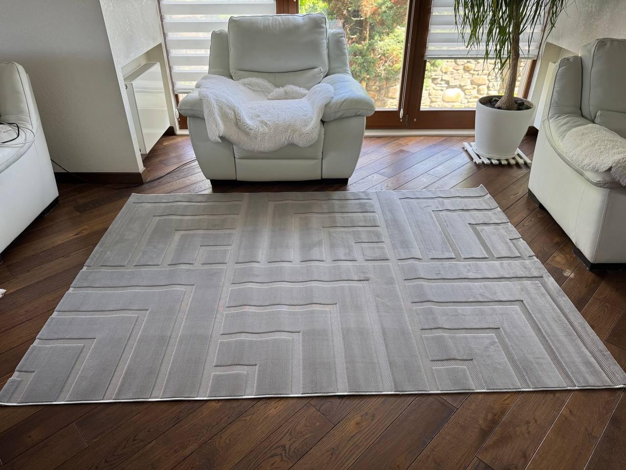 Килим прямокутний для вітальні м'який ворс 120х170 см Світло-сірий (12028A)