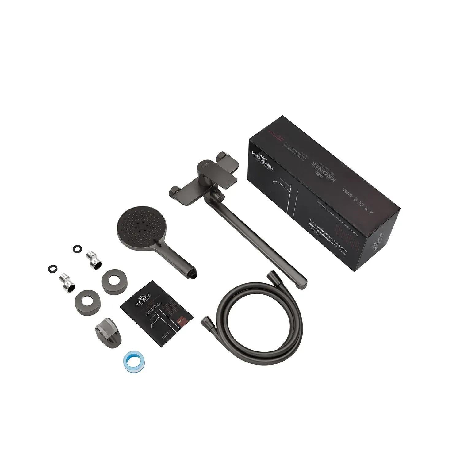 Набір змішувачів для ванни з довгим виливом Kroner KRP Graz Графітовий (GRP070/GRP010) - фото 3