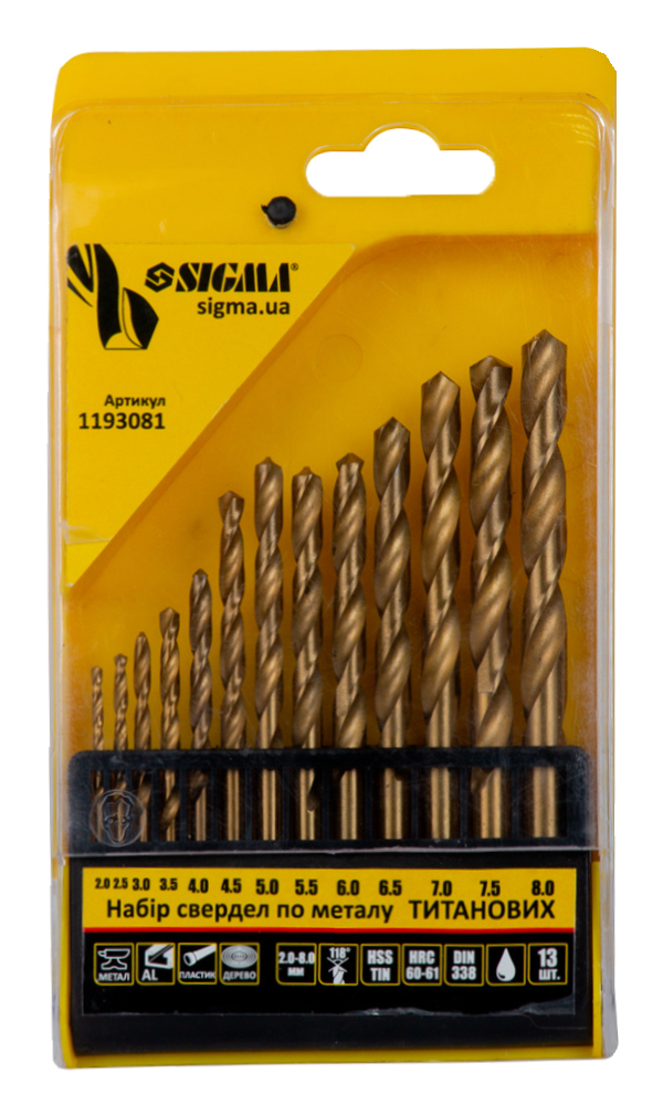 Набор сверл по металлу Sigma 2,0-8,0 мм пластиковый кейс 13 шт. (45464)