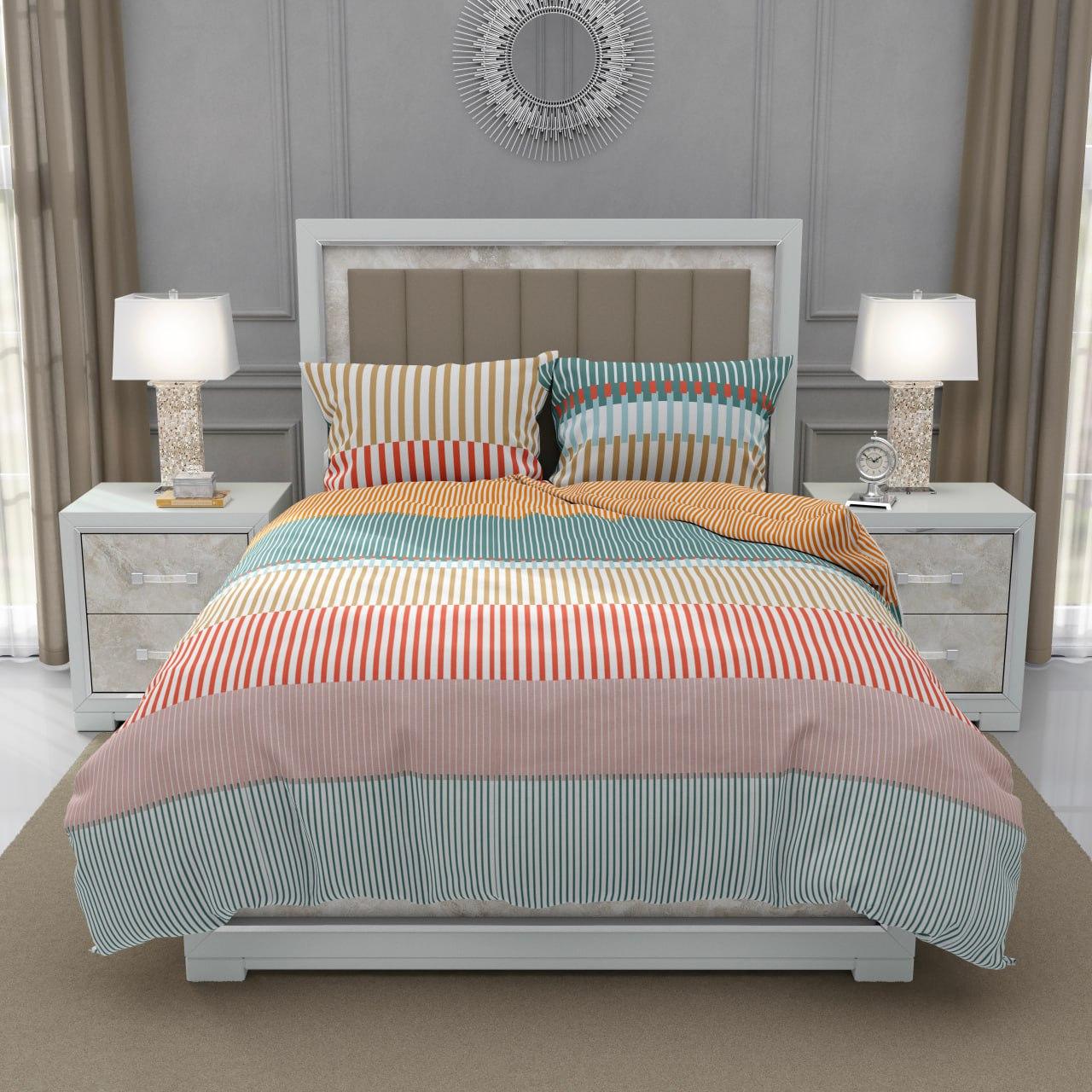 Микрофибровая Комплект постельного белья принт полоска евро 200х220 см наволочка 2х50х70/70х70 см Разноцветный (М-P-0135)