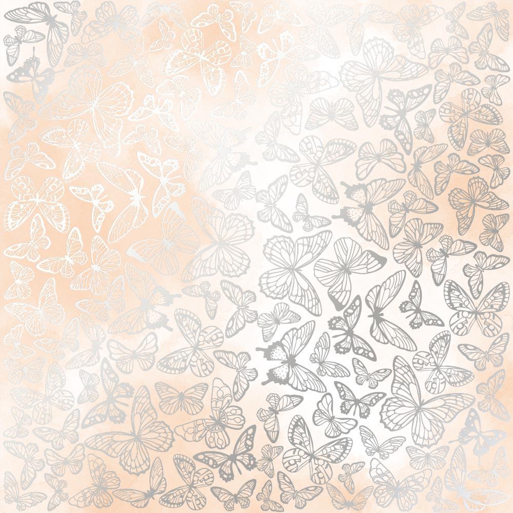 Лист бумаги односторонний Silver Butterflies с серебряным тиснением 30,5х30,5 см Beige/Watercolor