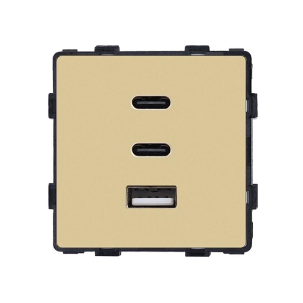 Розетка настенная ELIOS USB Type-C 65Вт дизайнерская быстрая зарядка стеклянная рамка Золотой (86-65W-GD)
