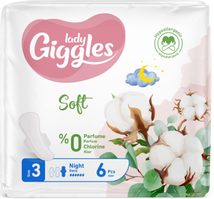 Гигиенические прокладки Giggles Lady Ultra Night Soft 3 6 капель 6 шт. Гигиенические прокладки Giggles Lady Ultra Night Soft 3 6 капель 6 шт.