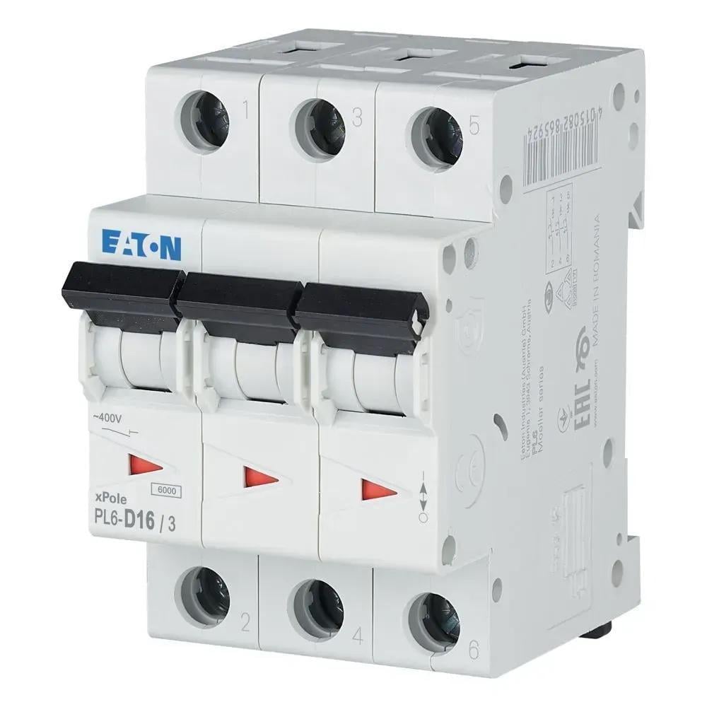 Автоматический выключатель Eaton PL6-D16/3 характеристика-D 3P 16А (286613)