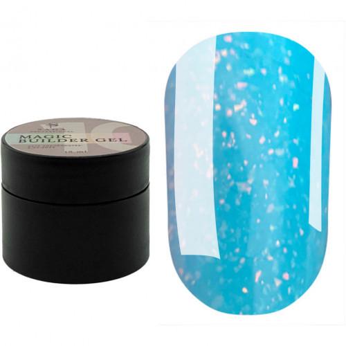 Гель для нарощування Saga Builder Magic Gel з різнобарвною поталлю №10 15 мл Блакитний