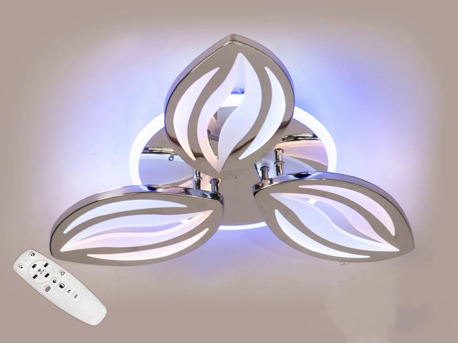 Люстра потолочная EcoLed с диммером и LED подсветкой 65W 8092/3HR 3col dim Серебрянный/Хром