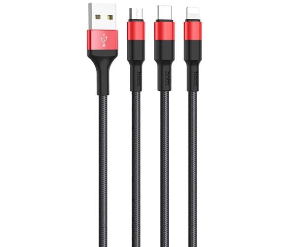 Кабель Data Hoco X26 Xpress 3в1 Lightning/Micro USB/Type-C 2,0A 1 м Чорно-червоний