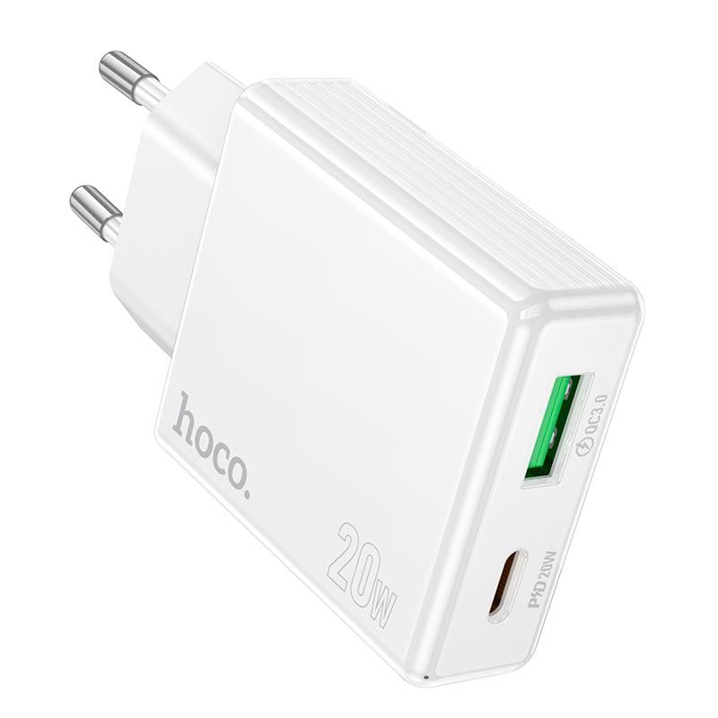 Зарядный адаптер Hoco C142A 20 Вт два выхода USB-A и USB-C PD/QC Белый (30142033)