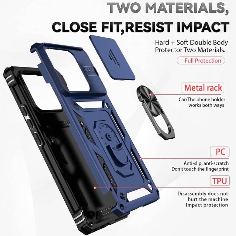 Ударостійкий чохол Camshield Serge Ring для Xiaomi 13 TPU PC, Шторка на камеру, Синій - фото 3 Ударостійкий чохол Camshield Serge Ring для Xiaomi 13 TPU PC, Шторка на камеру, Синій - фото 3