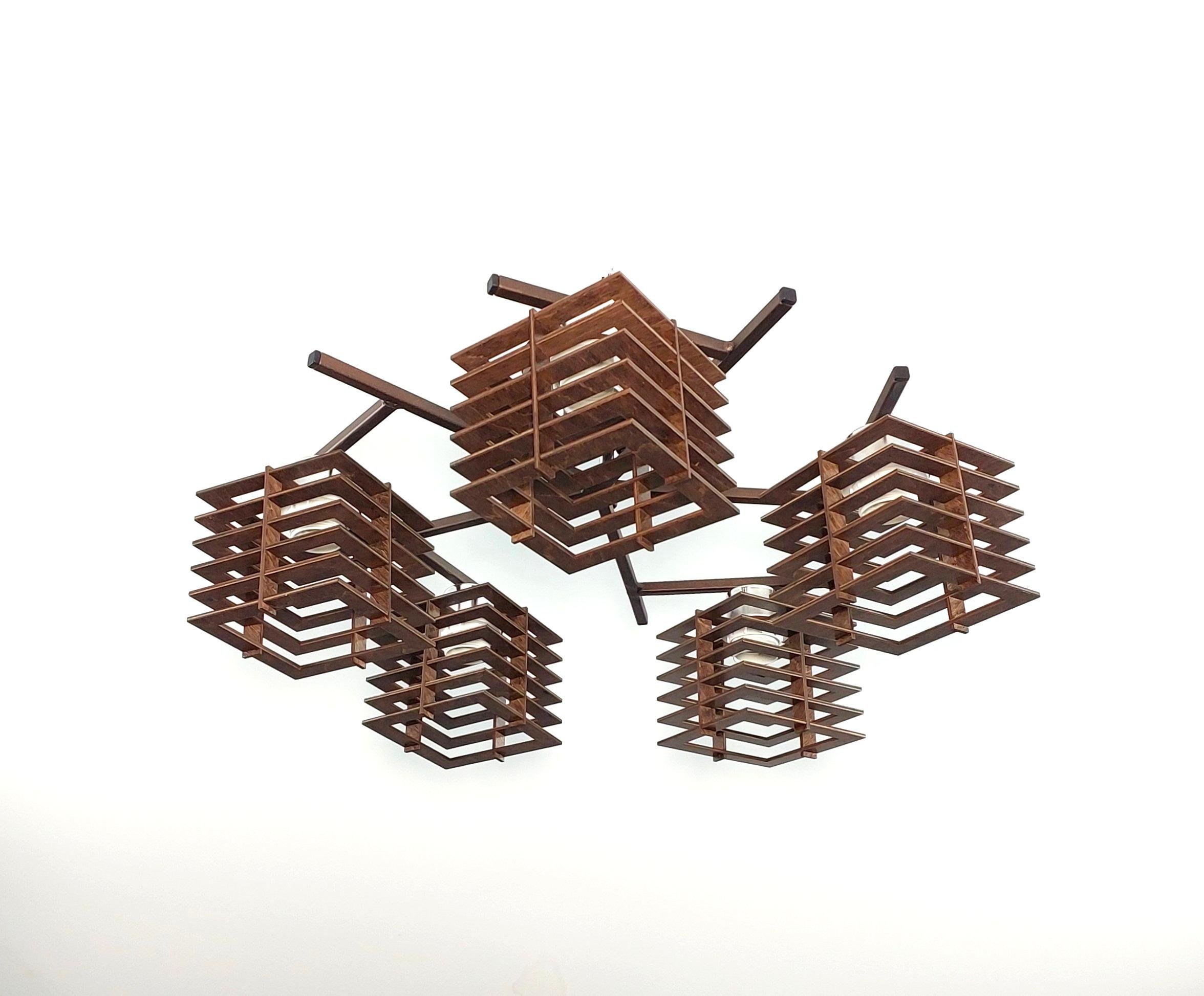 Люстра потолочная Лофт 3213/5 на 5 плафонов металлическая Коричневый