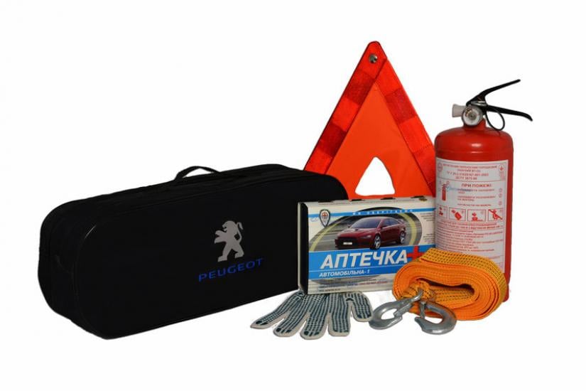 Набор автомобилиста Peugeot аптечка/трос/огнетушитель 50х18х17 см Black (117966)