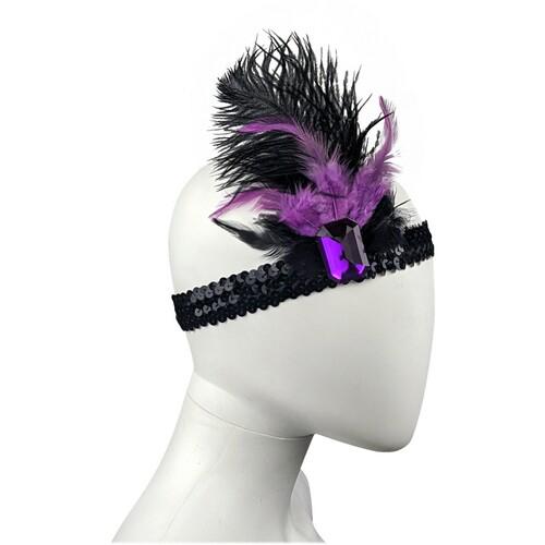 Резинка на голову c пером и камнем SETA Decor 11-356BLK-BLK-VT