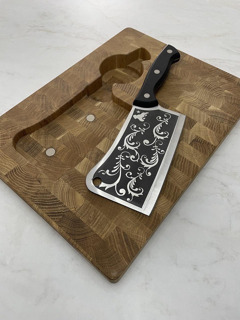 Набір кухонний дошка обробна торцева з тяпкою Візерунок 2 пр. (27722353) - фото 2