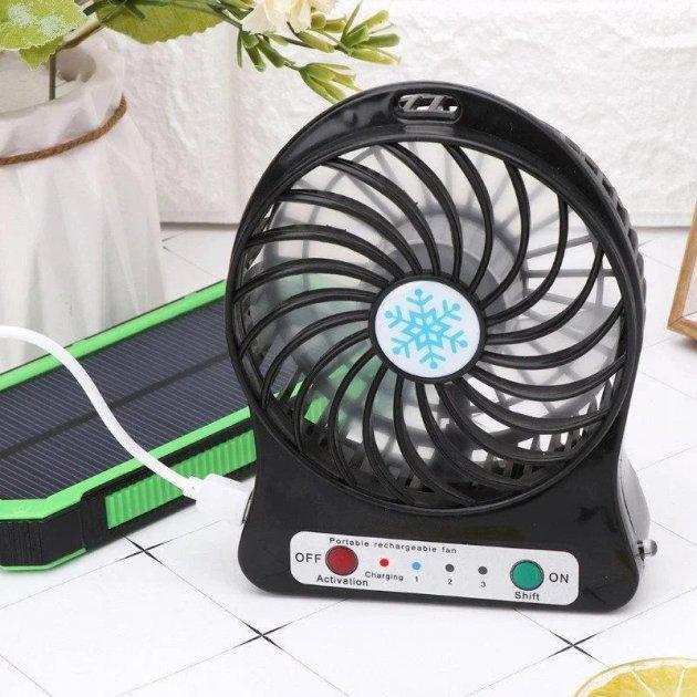 Вентилятор настільний Portable Fan портативний usb на батареї Чорний - фото 2