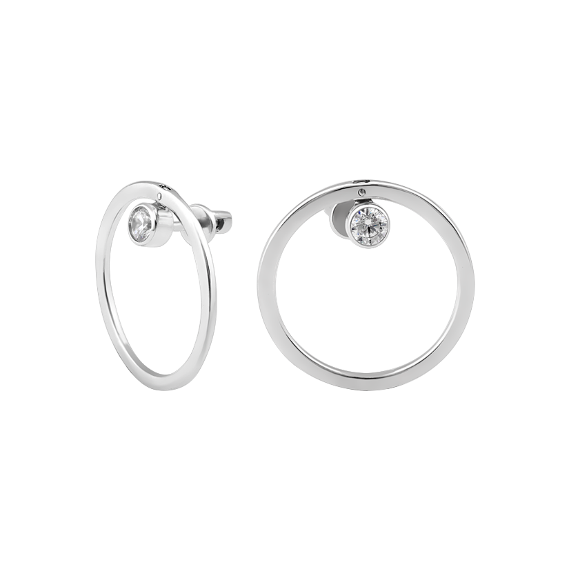 Серьги серебряные пусеты Солнечная система с одним камнем