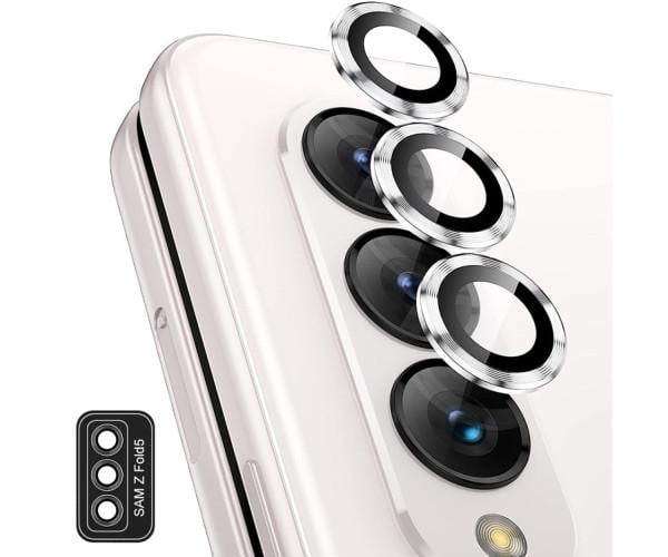 Защитное стекло с рамкой CD Pattern на заднюю камеру для Samsung Galaxy Z Fold5 Серебряный