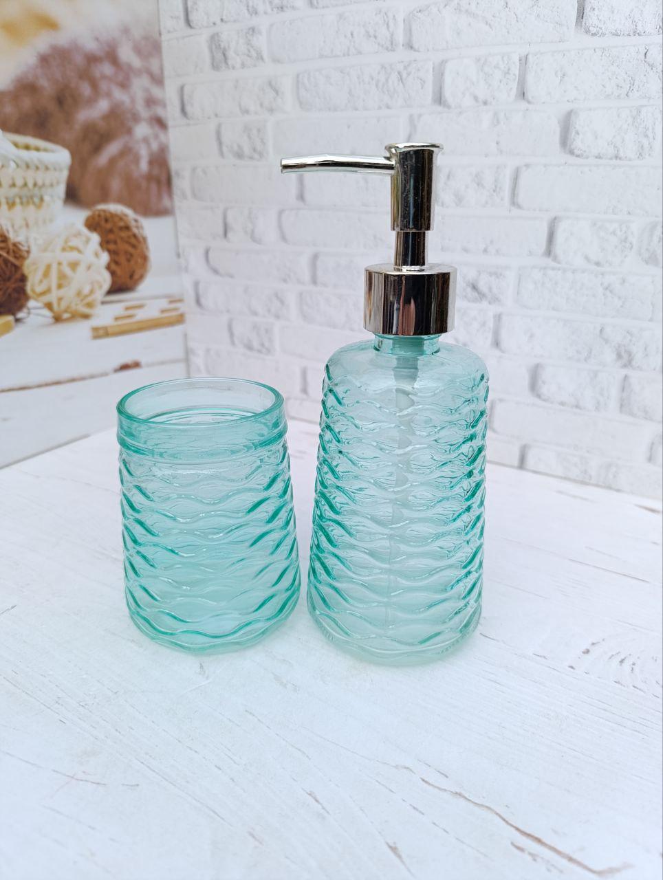 Набор аксессуаров для ванной комнаты S&T 888-165 стеклянный 2 пр. бирюзовый (888-165)