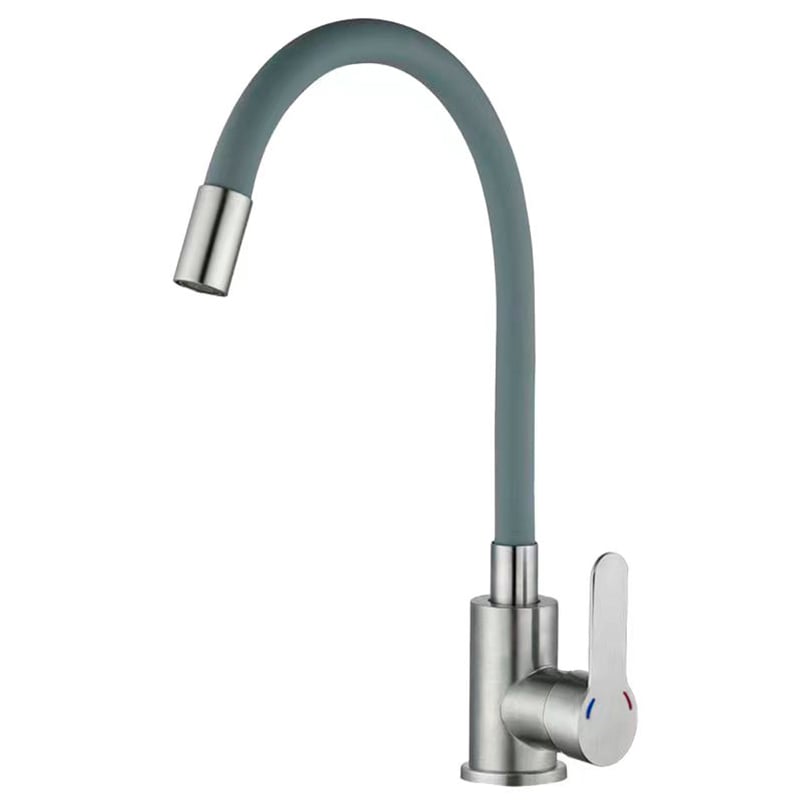 Смеситель для кухни Zerix DAX-011 Refl.Gray с серым силиконовым изливом нержавеющая сталь (ZX4819)