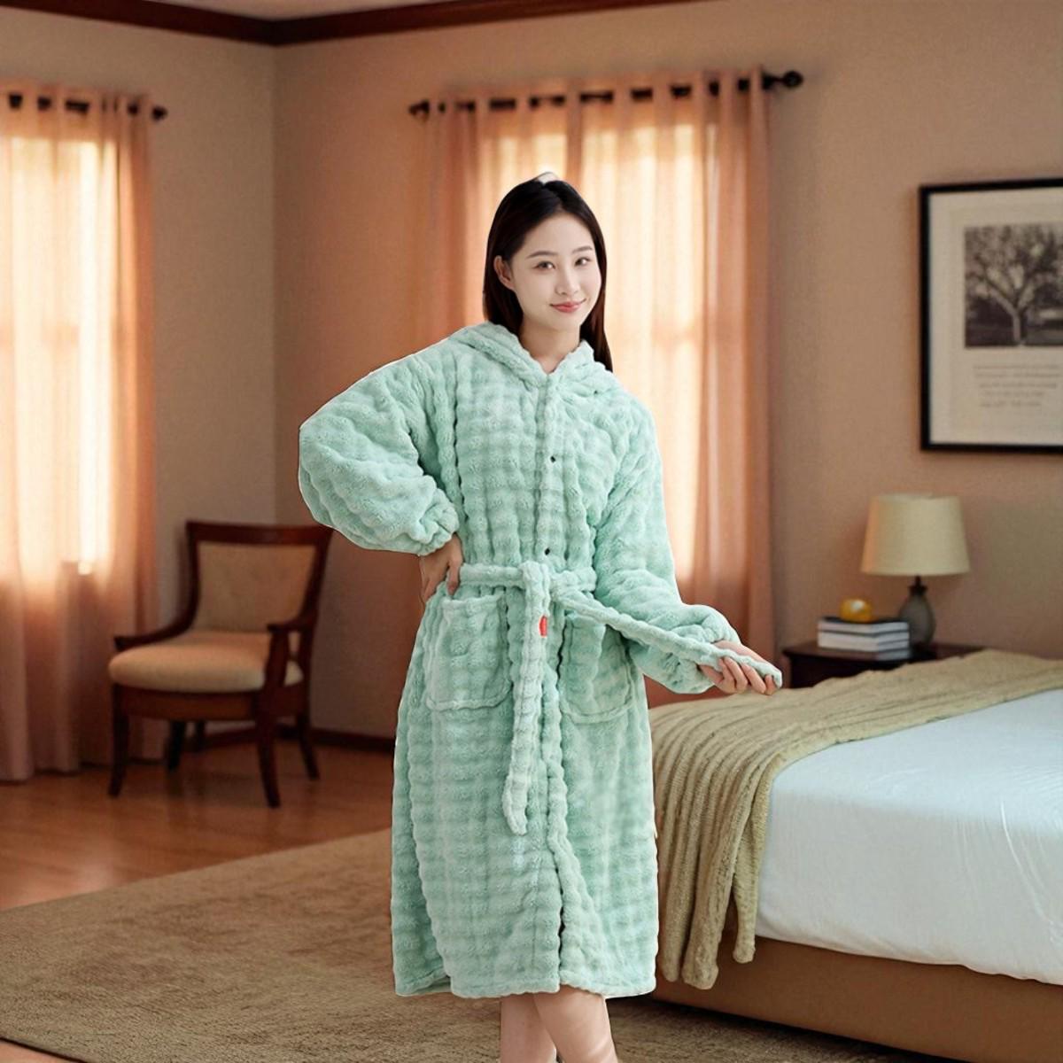 Халат женский теплый Koloco с капюшоном one size (41994) - фото 1