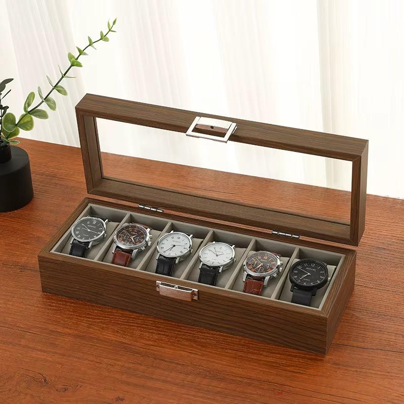 Шкатулка для хранения часов на 6 отделений деревянная с прозрачным окном для наручных часов
