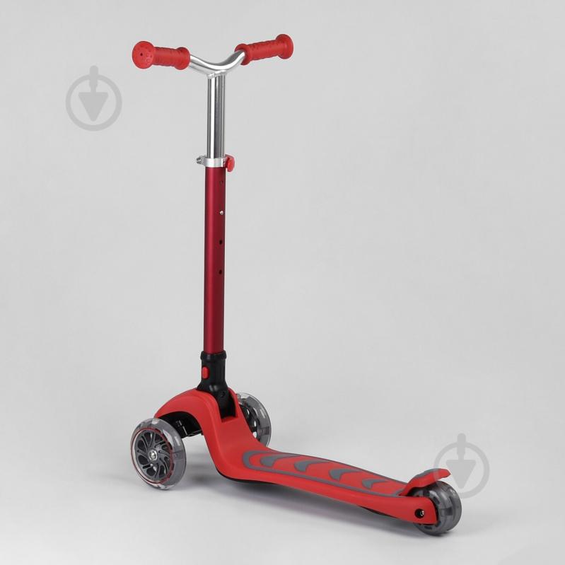 Самокат трехколесный Best Scooter складной алюминиевый руль, 4 колеса PU со светом Red (99639) - фото 5