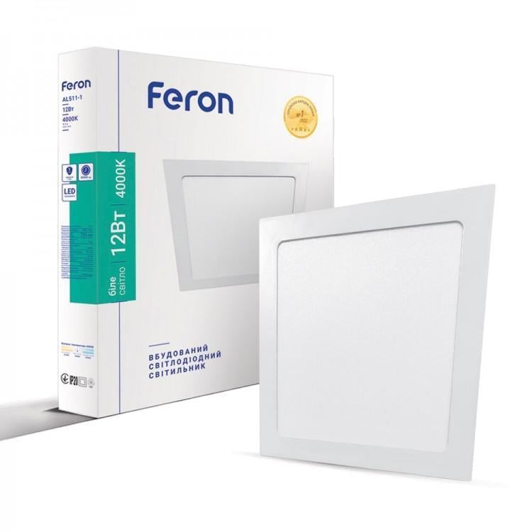 Точковий світильник врізний світлодіодний Feron AL511-1 квадратний 12W 720Lm 4000K 165х13,5 мм (00000034288)