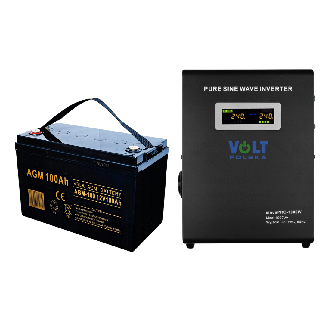 Комплект для аварийного питания инвертор Volt Polska SINUS PRO 1000 W 12/230V 700/1000W и аккумулятор VOLT AGM VRLA 100 Ah 12V (leo-140325)