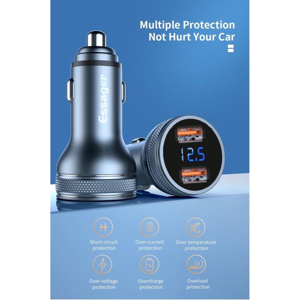 Зарядное устройство для автомобильного Essager 2xUSB qc 3.0 36 W Metall с дисплеем (25397345) - фото 2 Зарядное устройство для автомобильного Essager 2xUSB qc 3.0 36 W Metall с дисплеем (25397345) - фото 2