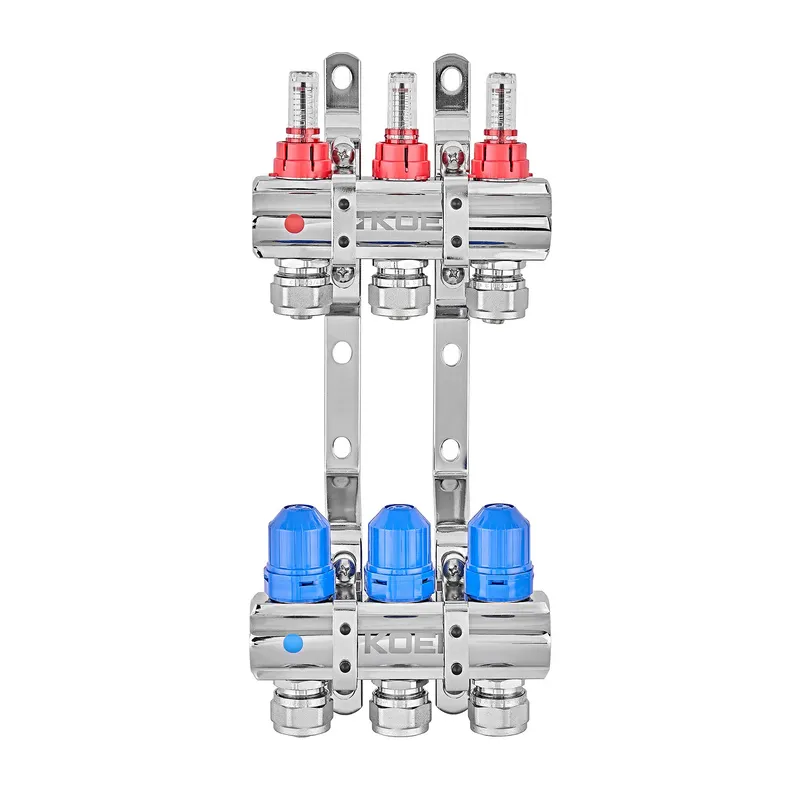 Блок коллекторный KOER KR.1210-3 с расходомерами и евроконусами 1"x3 выхода (KR5265)