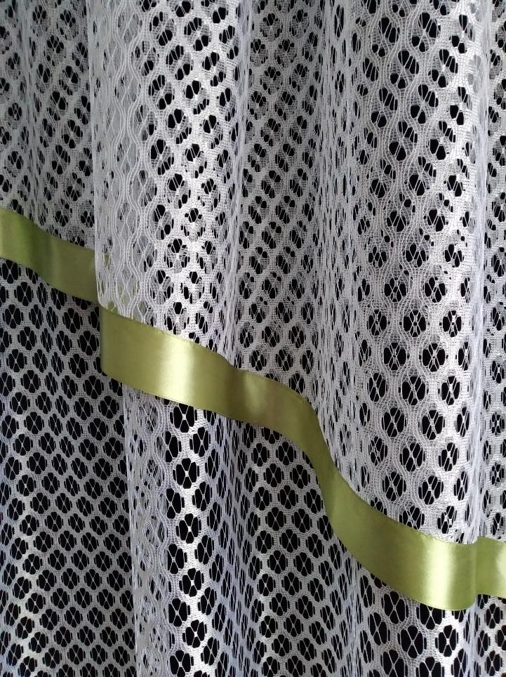 Гардина на кухню Лента сітка 290х165 см Білий із зеленим (лзс-02) - фото 3